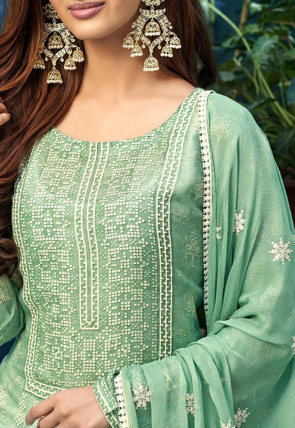 Digital Printed Muslin Silk Pakistani Suit in Sea Green : KCH6431