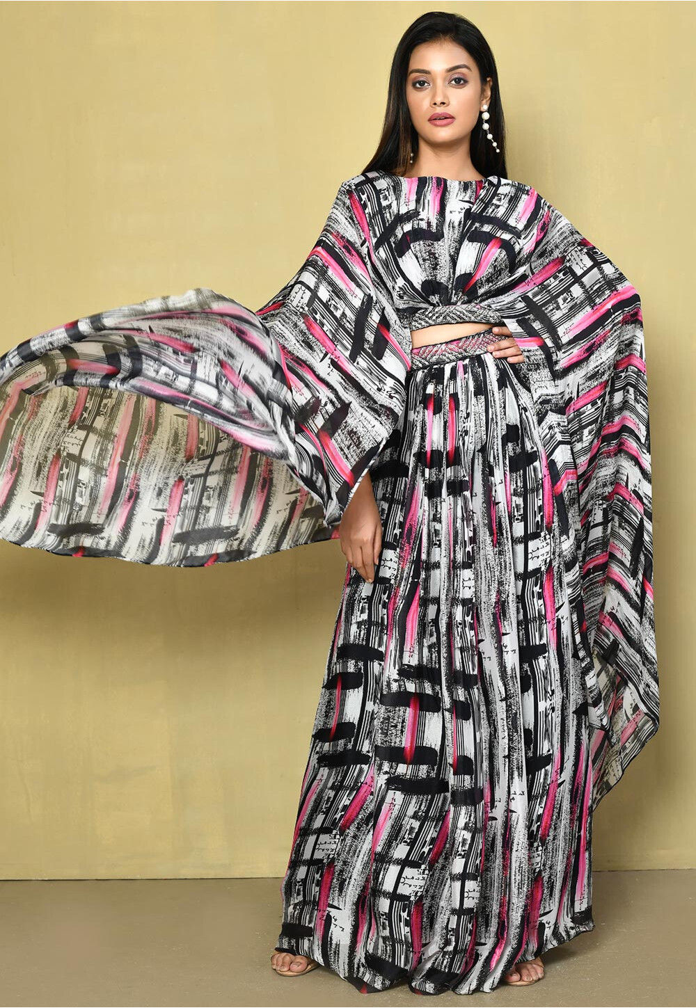 Purple Chinon Silk Co-ord Set Shirt & Pant with Thread Work - Printed