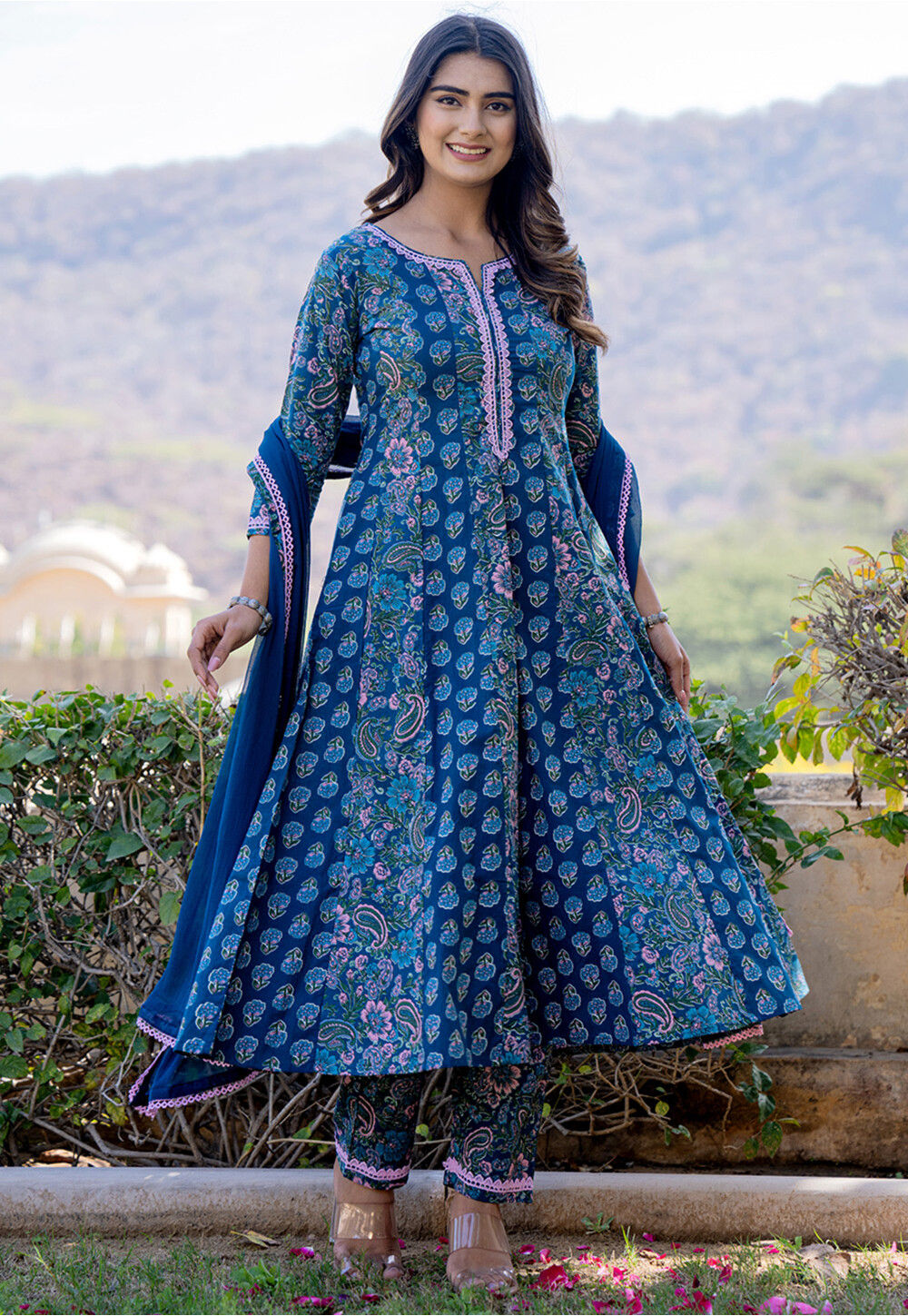 Royal Blue Embroidery Slit Style Anarkali Lehenga - Vasu Sarees - 4052069