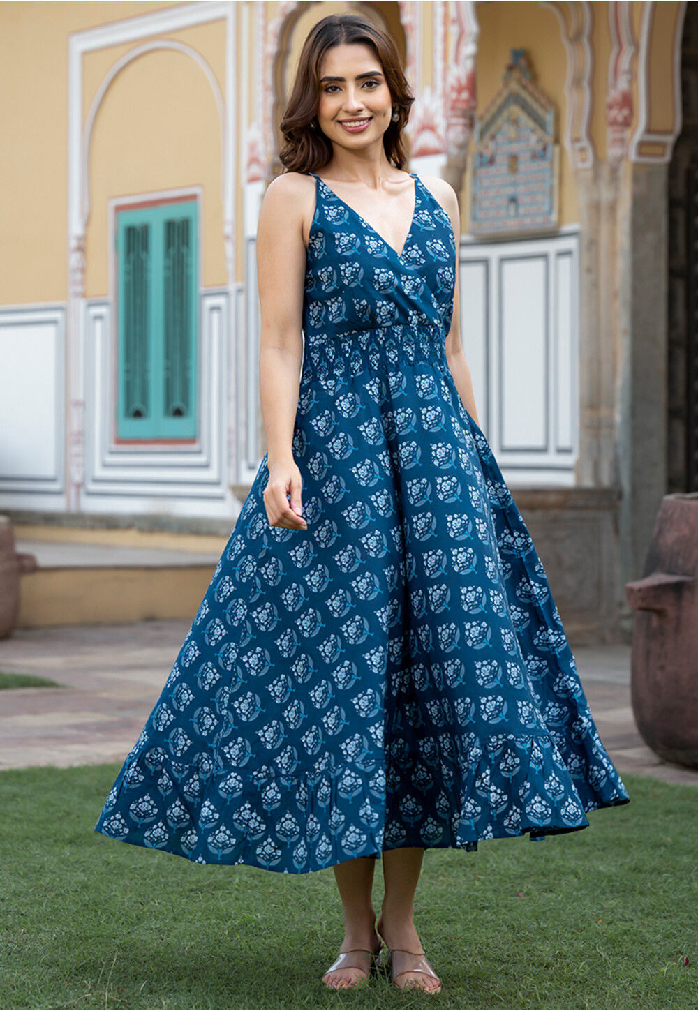 wedding guest midi dress Empire Waist Ruffles Sleeve V-Neck Chiffon Walmart Dress Shoppers V-back Size:One Size (S to XL)