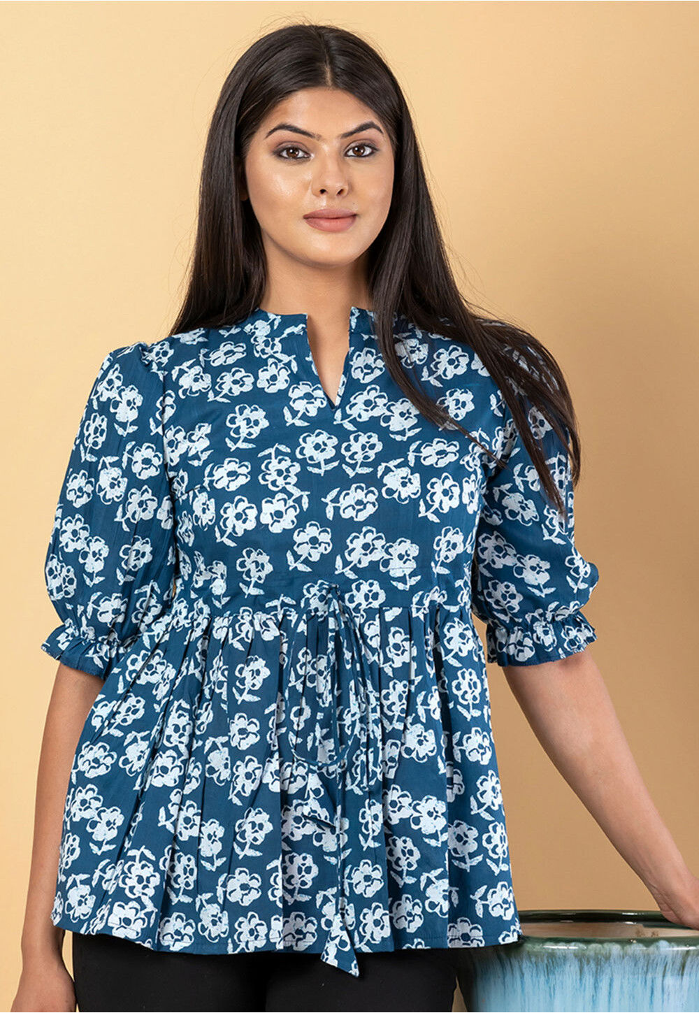 Floral Printed Sleeveless Peplum Pure Cotton Top