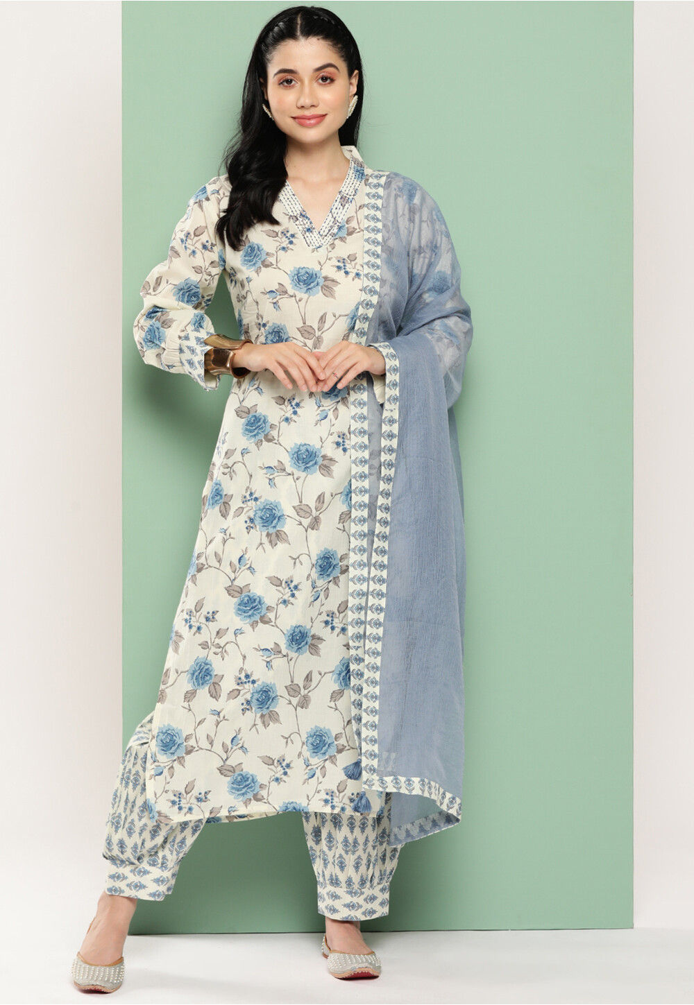 White Punjabi Fancy Fabric Salwar Kameez and White Punjabi Fancy Fabric  Salwar Suit Online Shopping