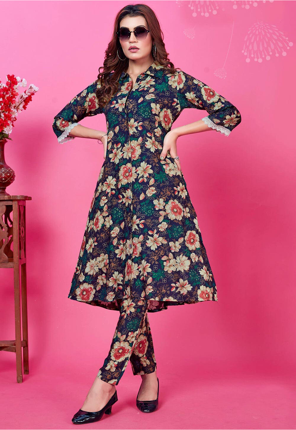 Women Digital Printed Red Rayon Co-ords Set