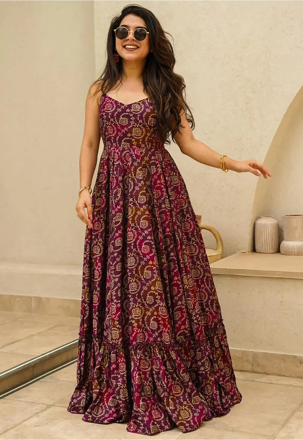 Digital Printed Rayon Maxi Dress in Purple Digital Printed Rayon Maxi Dress in Purple
