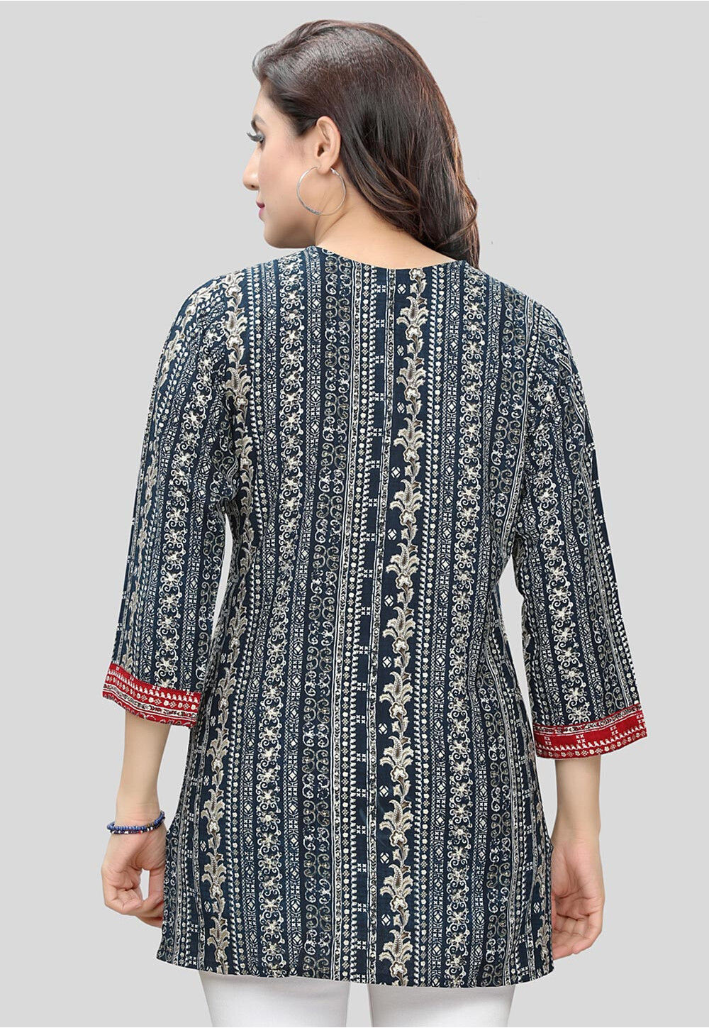 Women'S Blue Printed Rayon Straight Kurti