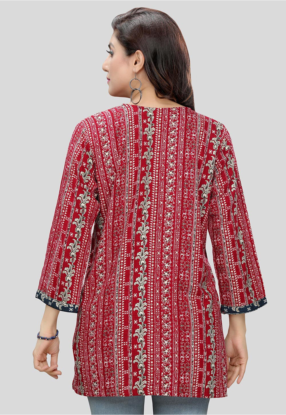 Red Checks Print Straight Kurti