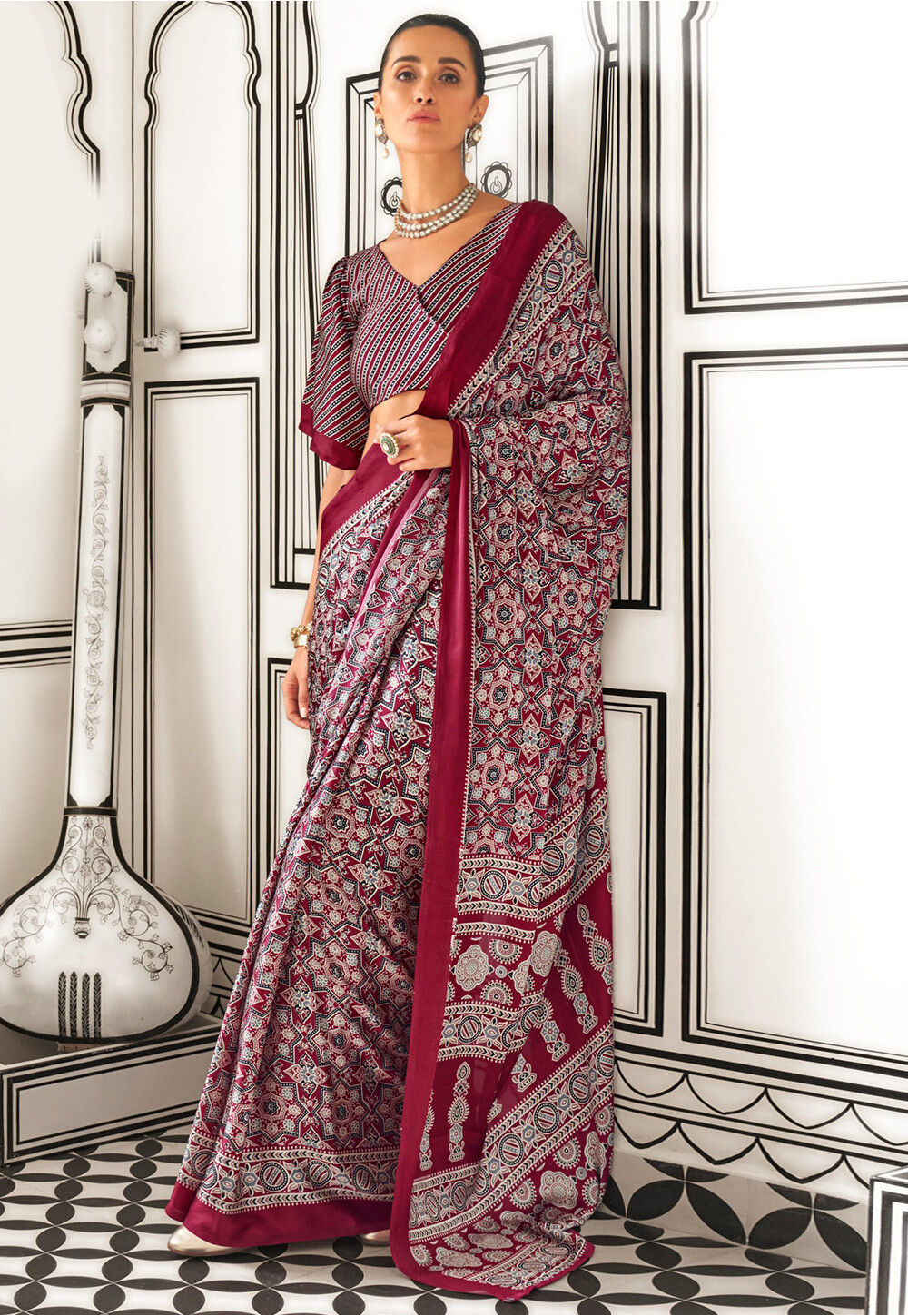 Digital Print Satin Crepe Saree with Soft Glossy Drape