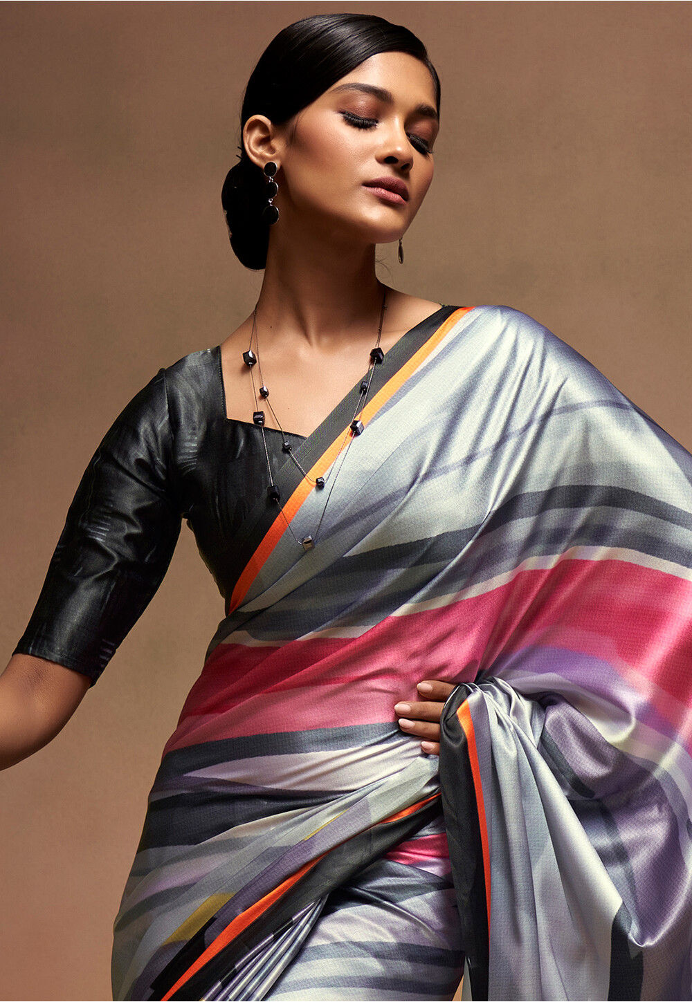 Digital Print Satin Crepe Saree with Soft Glossy Drape main image 1