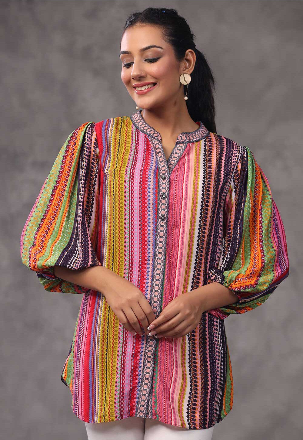 Digital Printed Pure Cotton Midi Dress in Multicolor