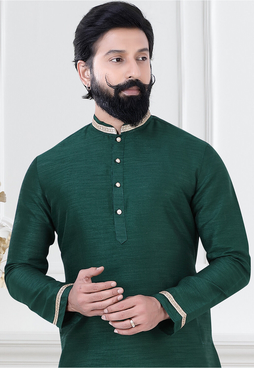 Buy Embellished Art Silk Dhoti Kurta in Dark Green Online MUY623