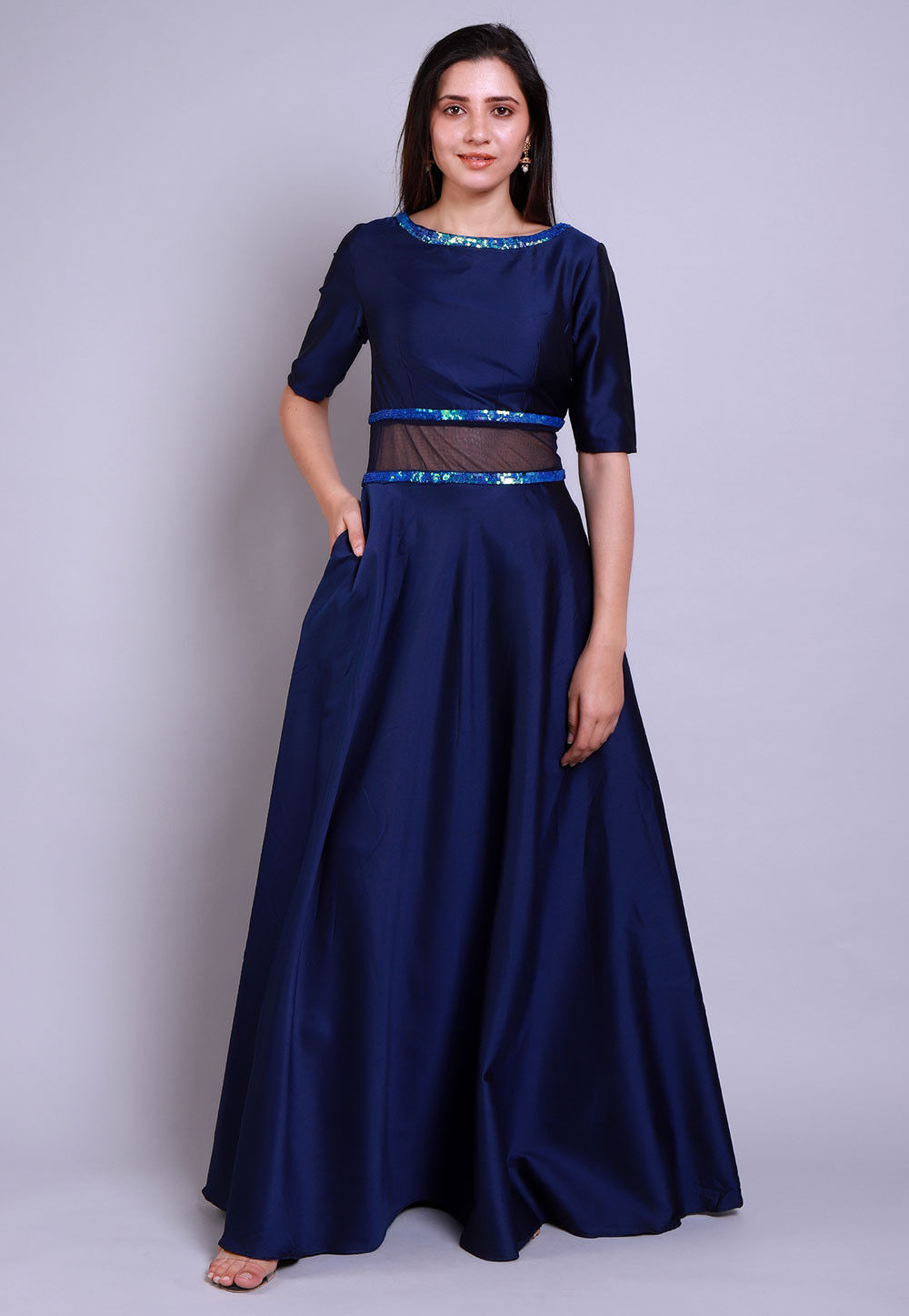 Off shoulder satin gown JB32435F Dusty Blue – Etcetera Bridal