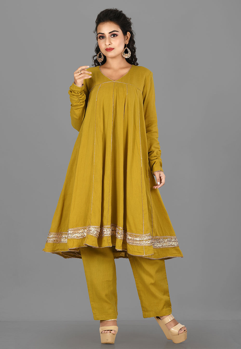 Cotton Olive Kurta Set main image 0
