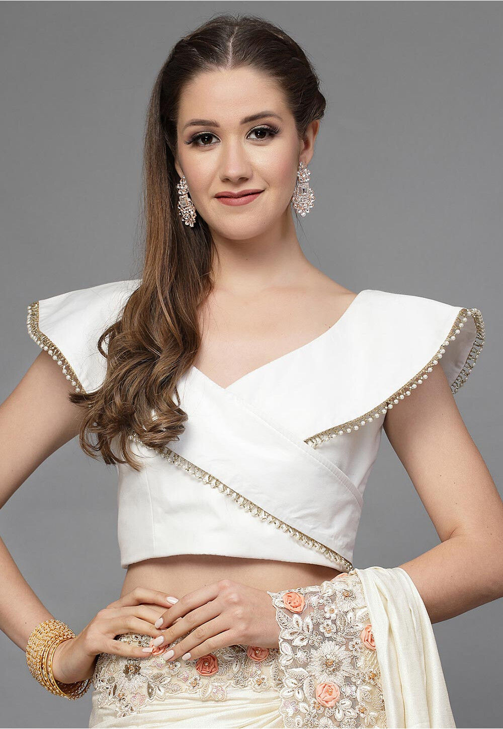 Buy Embellished Cotton Silk Blouse in Cream Online : UAC174 