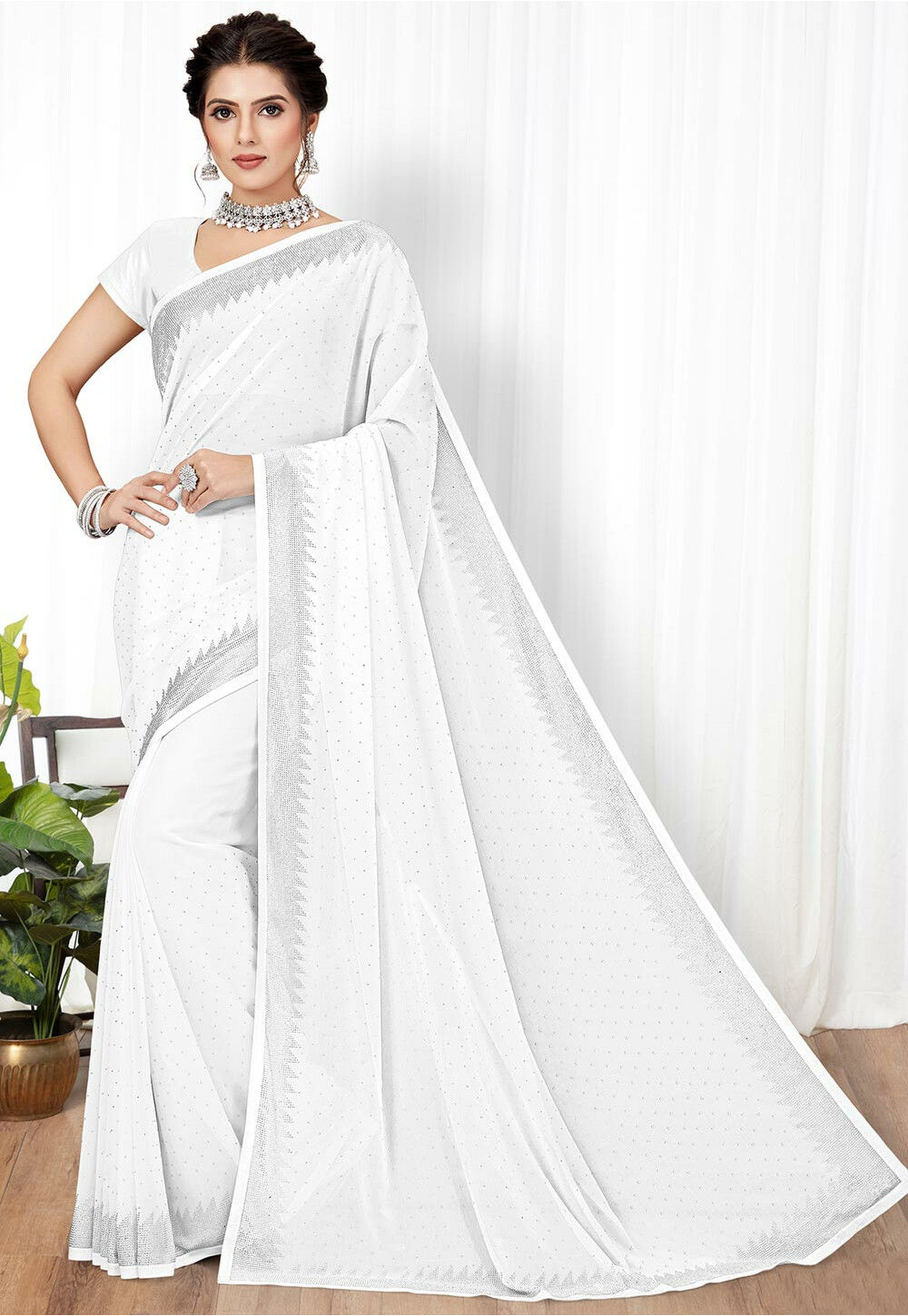 40_Net Saree with Plain blouse – Rishi Boutique