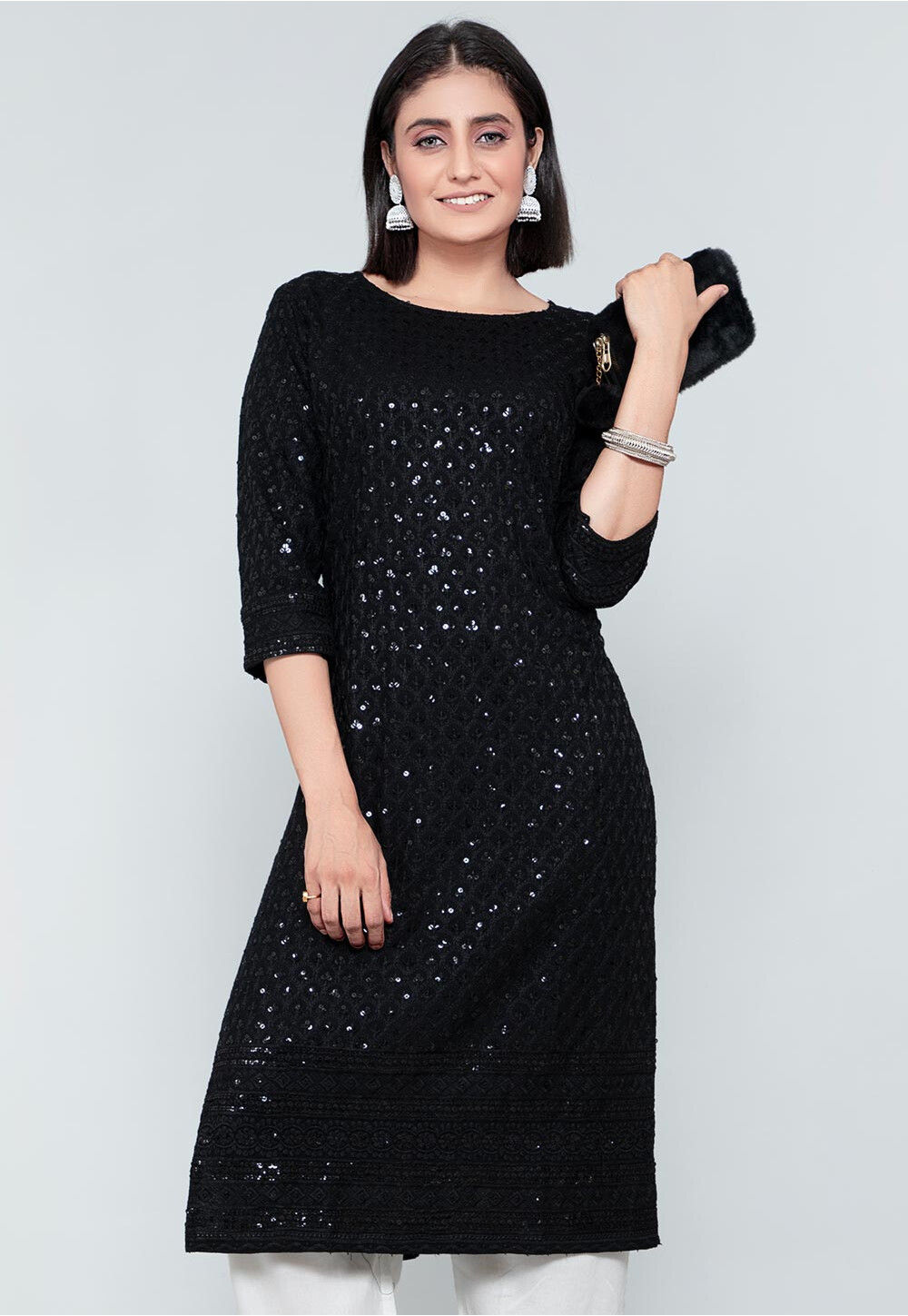 Buy Eid Special Pakistani Kurta Pajama In Black Color Online - MKPV0257 |  Andaaz Fashion