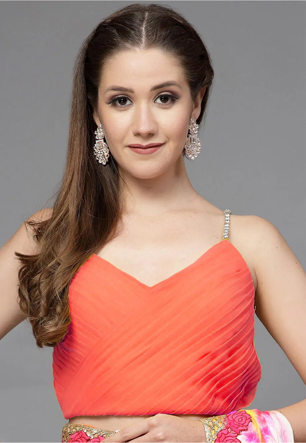 Buy Embellished Satin Blouse in Dark Peach Online UAC262 Utsav - Main Image