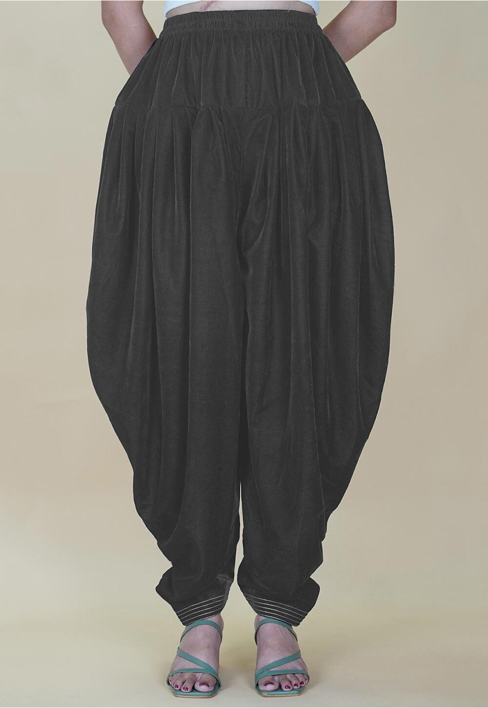 Women Black Velvet Dhoti Pants