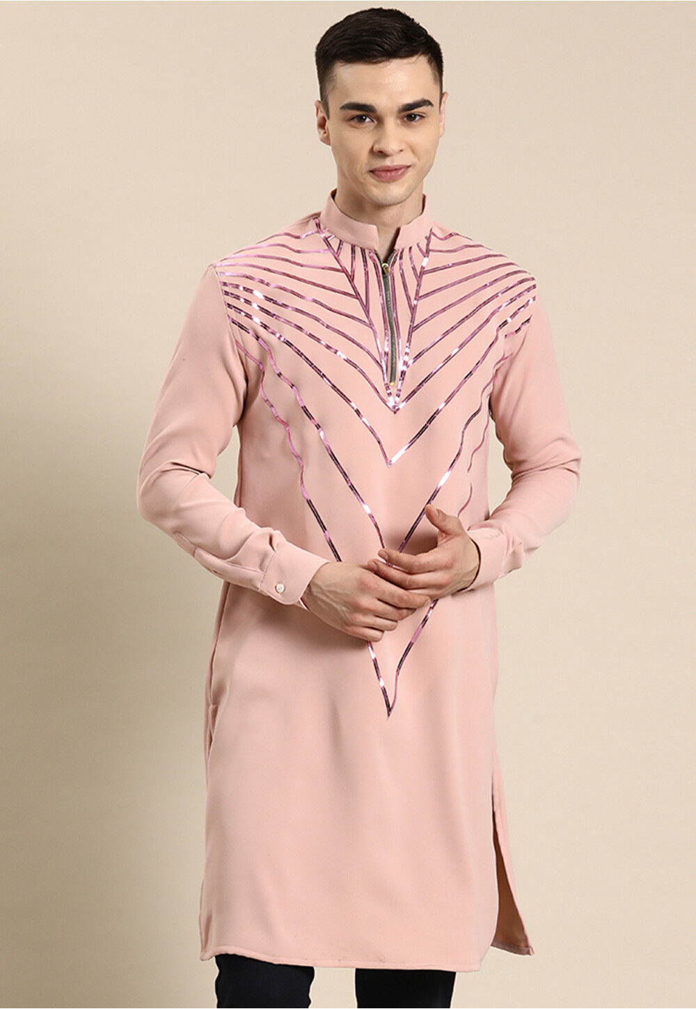 Buy Embellished Viscose Rayon Kurta in Light Old Rose Online MSA1682