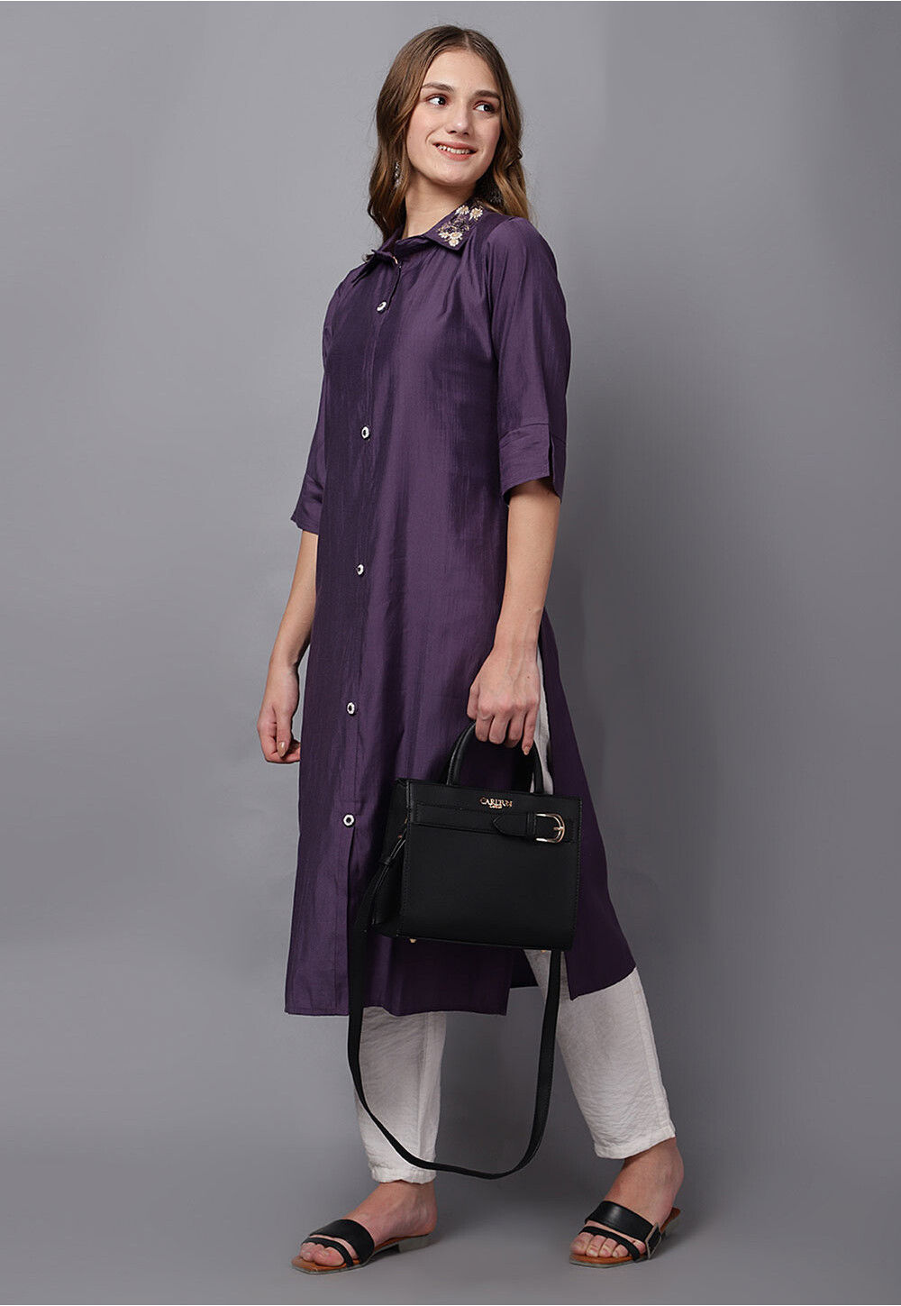 Buy Embellished Viscose silk Straight Kurta in Purple Online : TZR273 ...