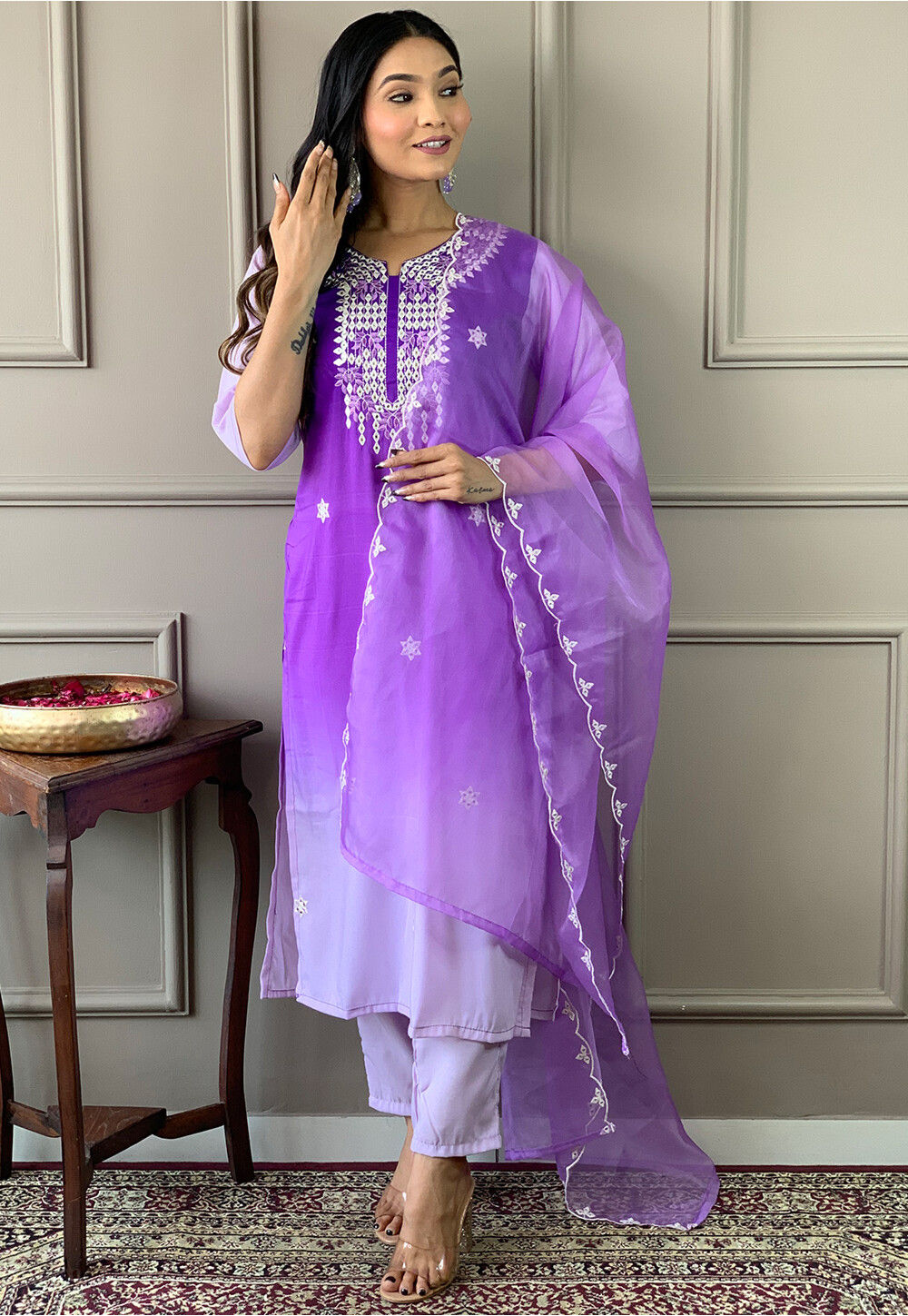 Blue Pure Muslin Embroidered Pakistani Style Suit