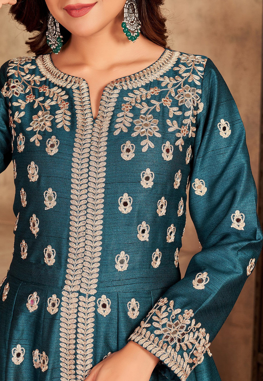 Buy Embroidered Art Silk Abaya Style Suit in Teal Blue Online : KCH8054 ...