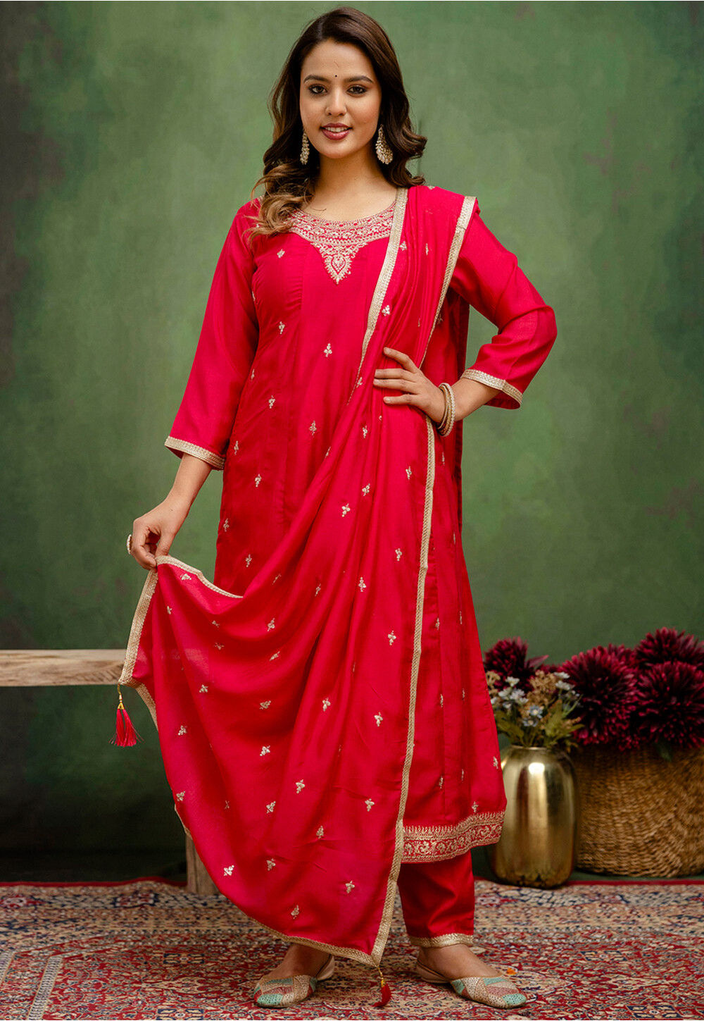 Buy Embroidered Art Silk Anarkali Suit in Fuchsia Online : KBNQ6504 ...