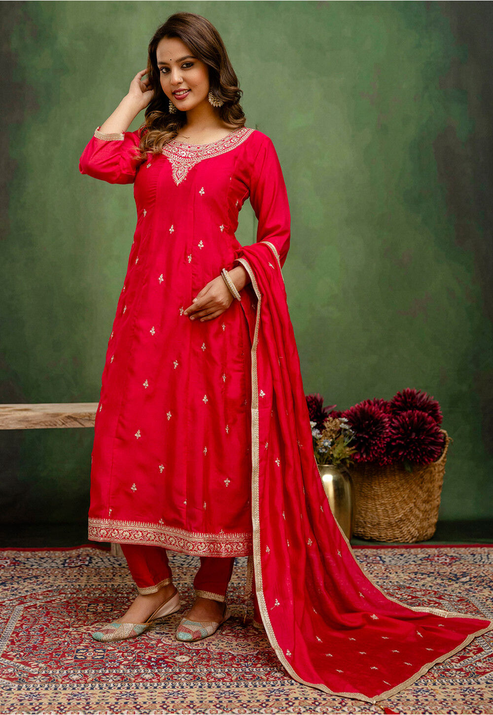 Buy Embroidered Art Silk Anarkali Suit in Fuchsia Online : KBNQ6504 ...