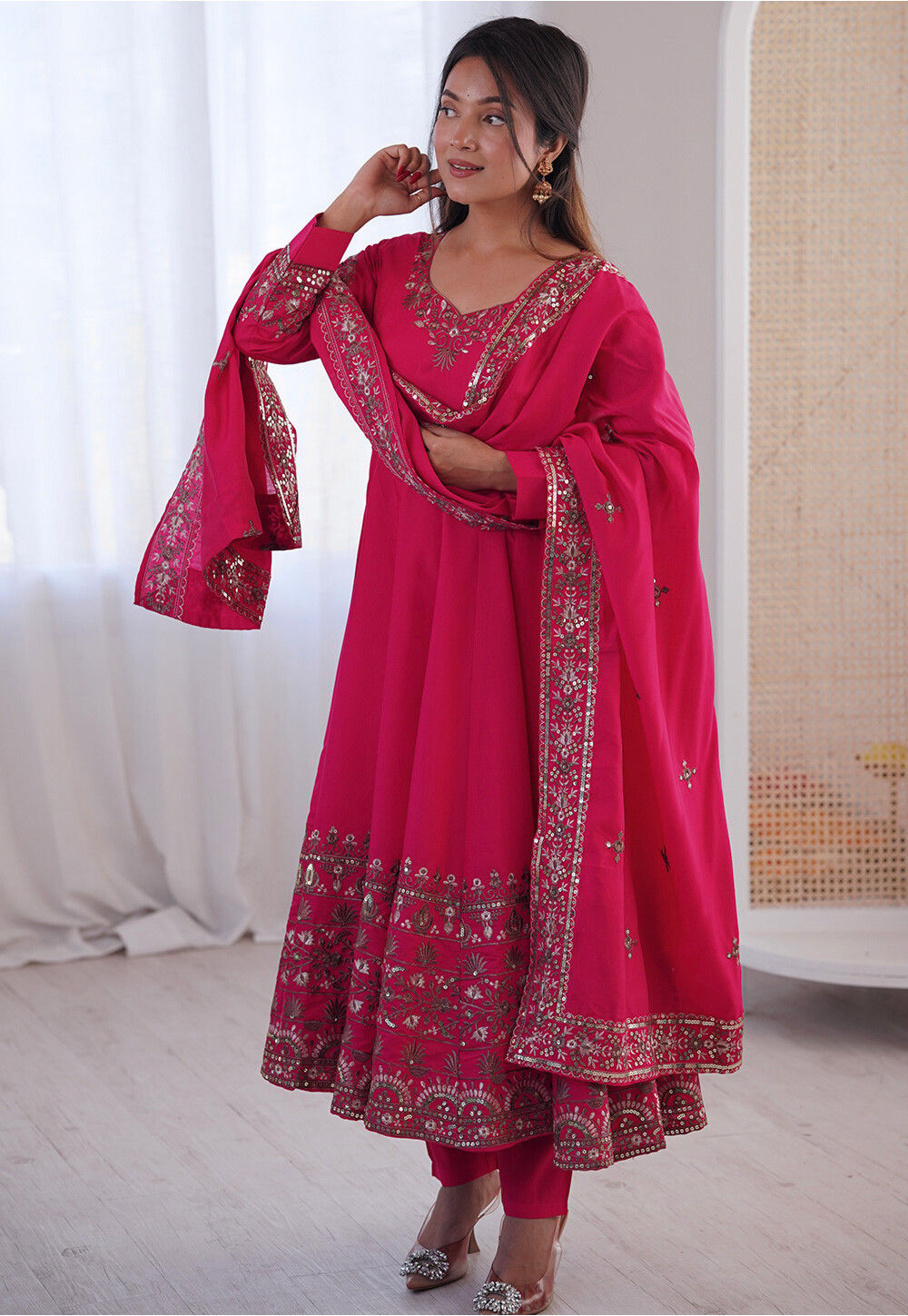 Buy Embroidered Art Silk Anarkali Suit in Fuchsia Online : KBNQ7940 ...