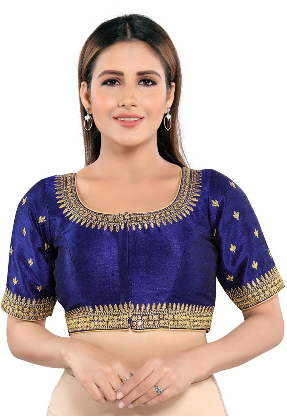 Embroidered Art Silk Blouse in Navy Blue : UGX346