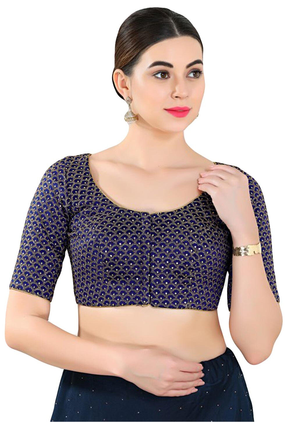 Double Layered Silk Blouse in Navy Blue main image 1