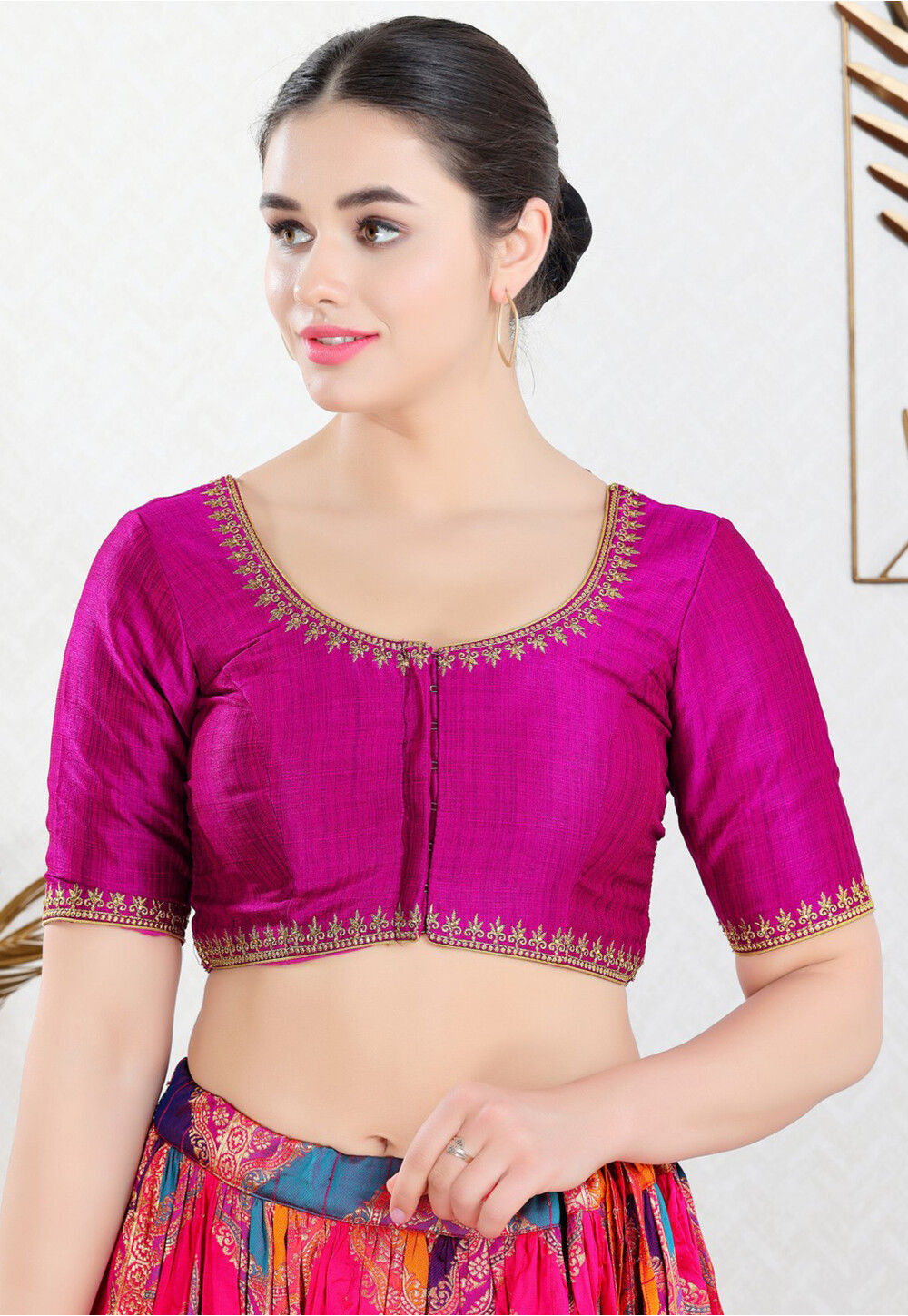 Embroidered Choli Cut Purple Cotton Silk Half Sleeve Blouse main image 1