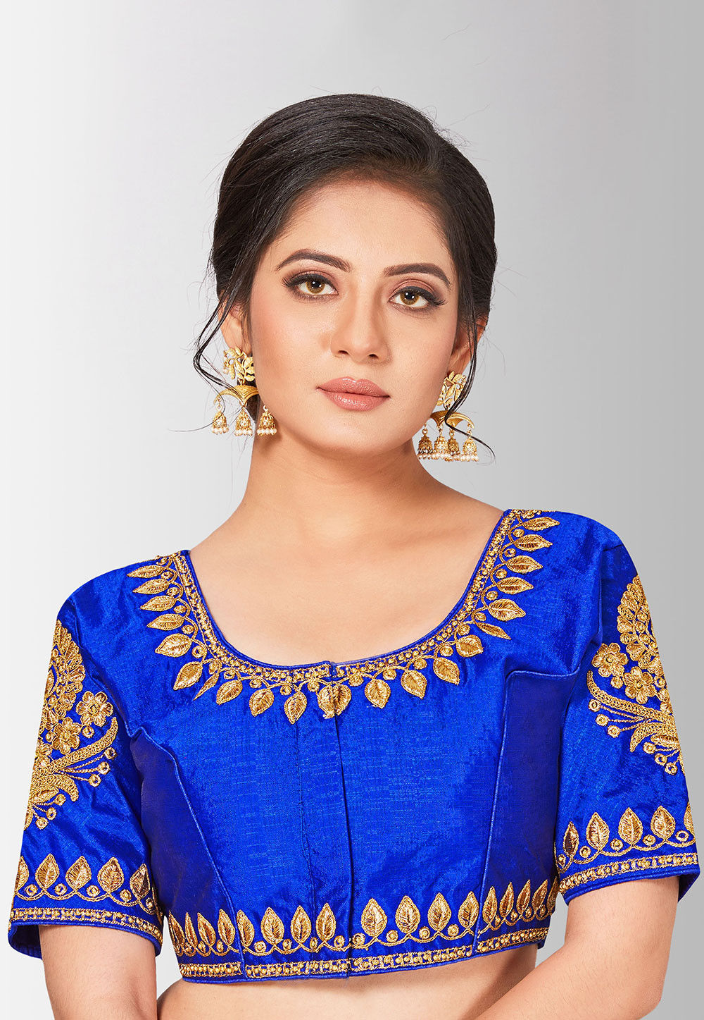 Embroidered Art Silk Blouse in Royal Blue : UBZ27