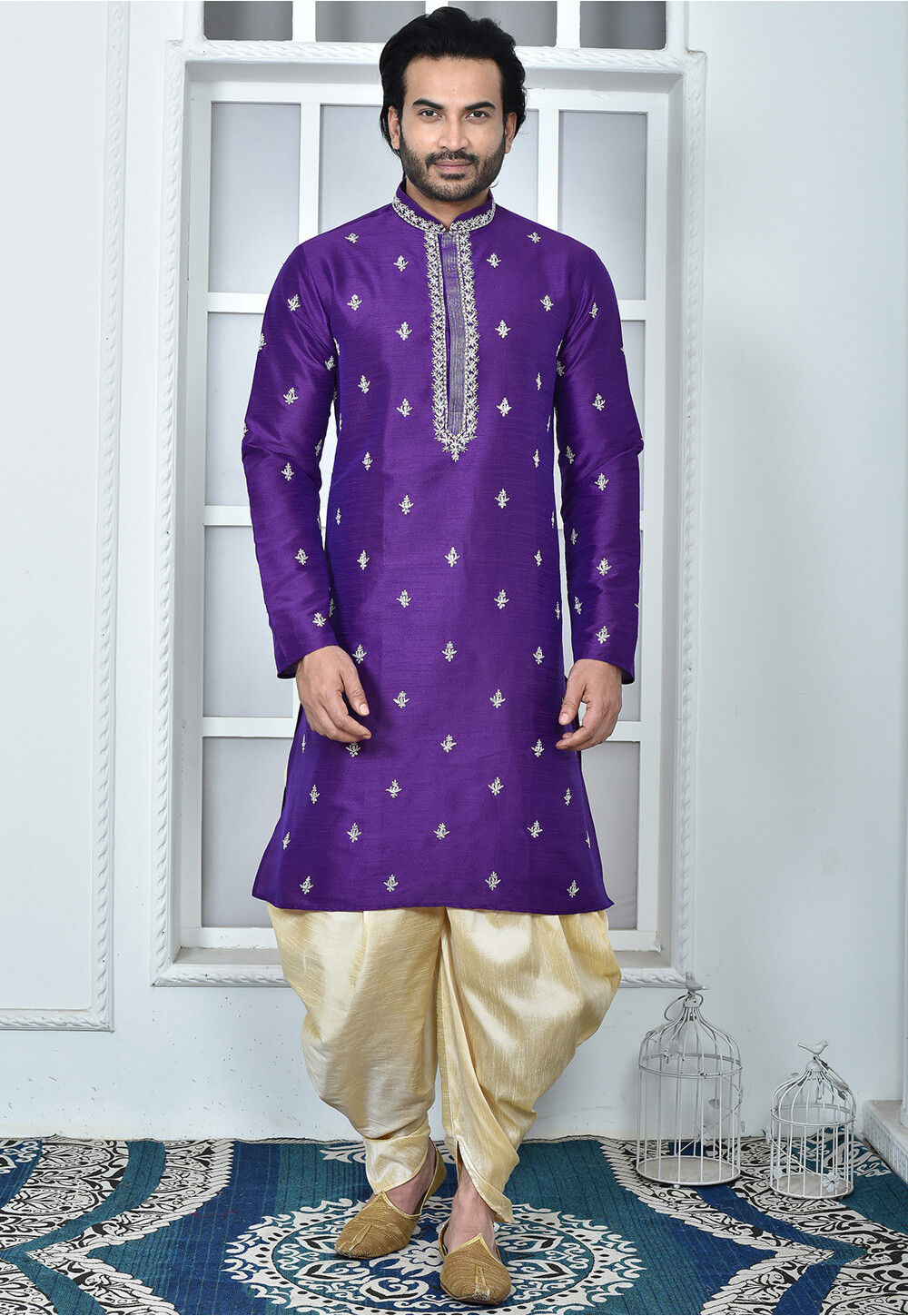 Buy Embroidered Art Silk Dhoti Kurta in Purple Online MDY528 Utsav