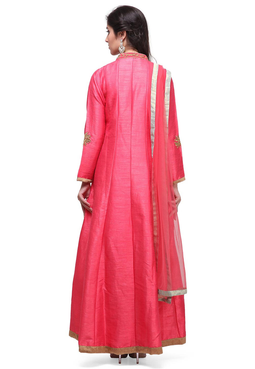 Buy Embroidered Art Silk Front Slit Anarkali Suit in Fuchsia Online ...