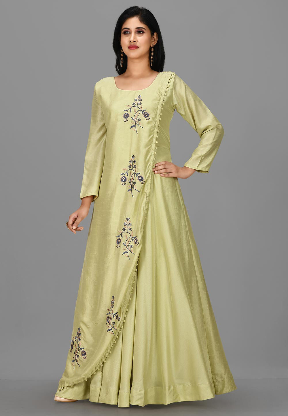 Teal Embroidered Art Silk Anarkali Salwar Kameez Suit Pakistani Gown | eBay