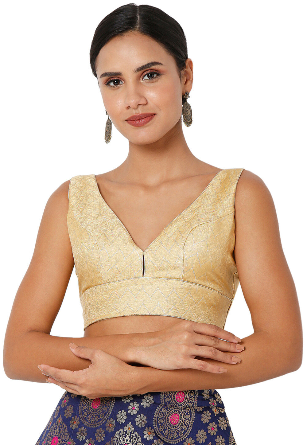 Embroidered Art Silk Jacquard Blouse in Cream UGX645