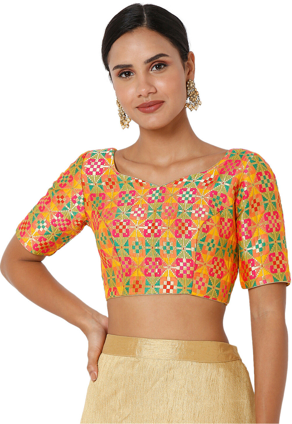 Embroidered Art Silk Jacquard Blouse in Multicolor UGX655