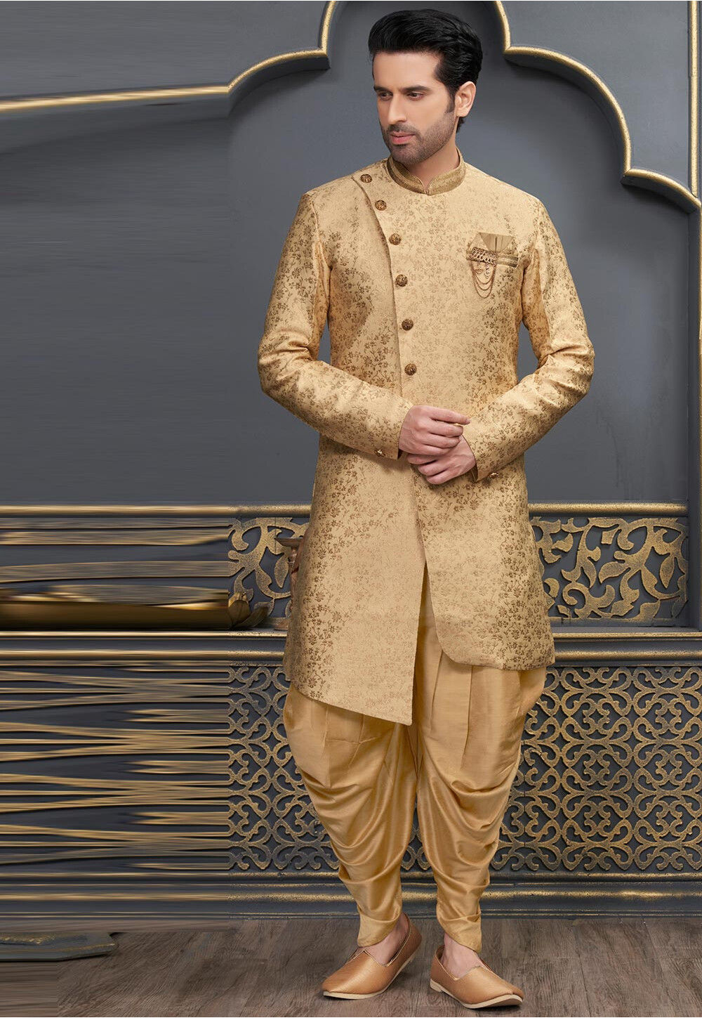 Cream Kurta Silk With Jacquard Dhoti main image 1