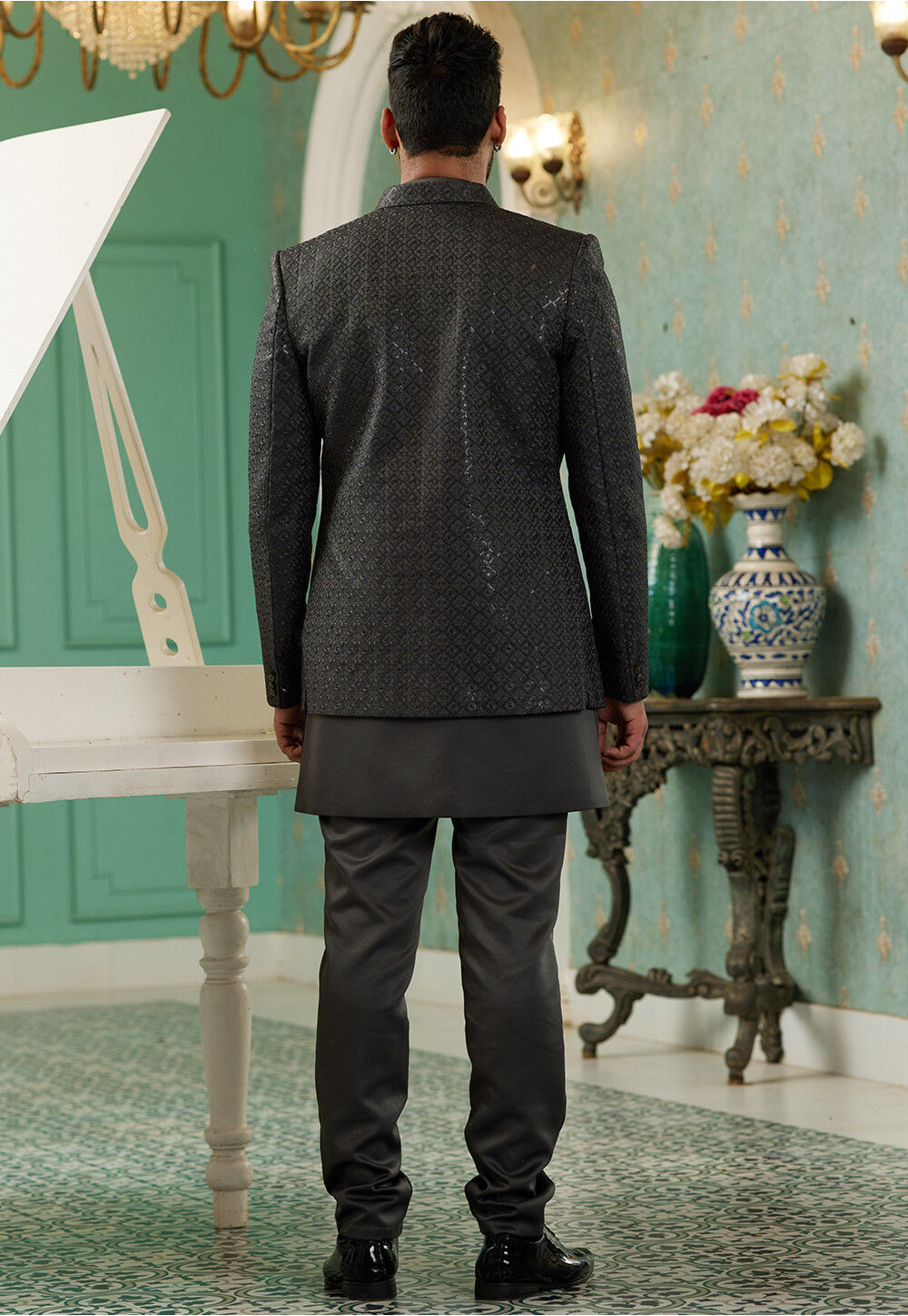 SeaFoam Jodhpuri  Art work Silk Pant