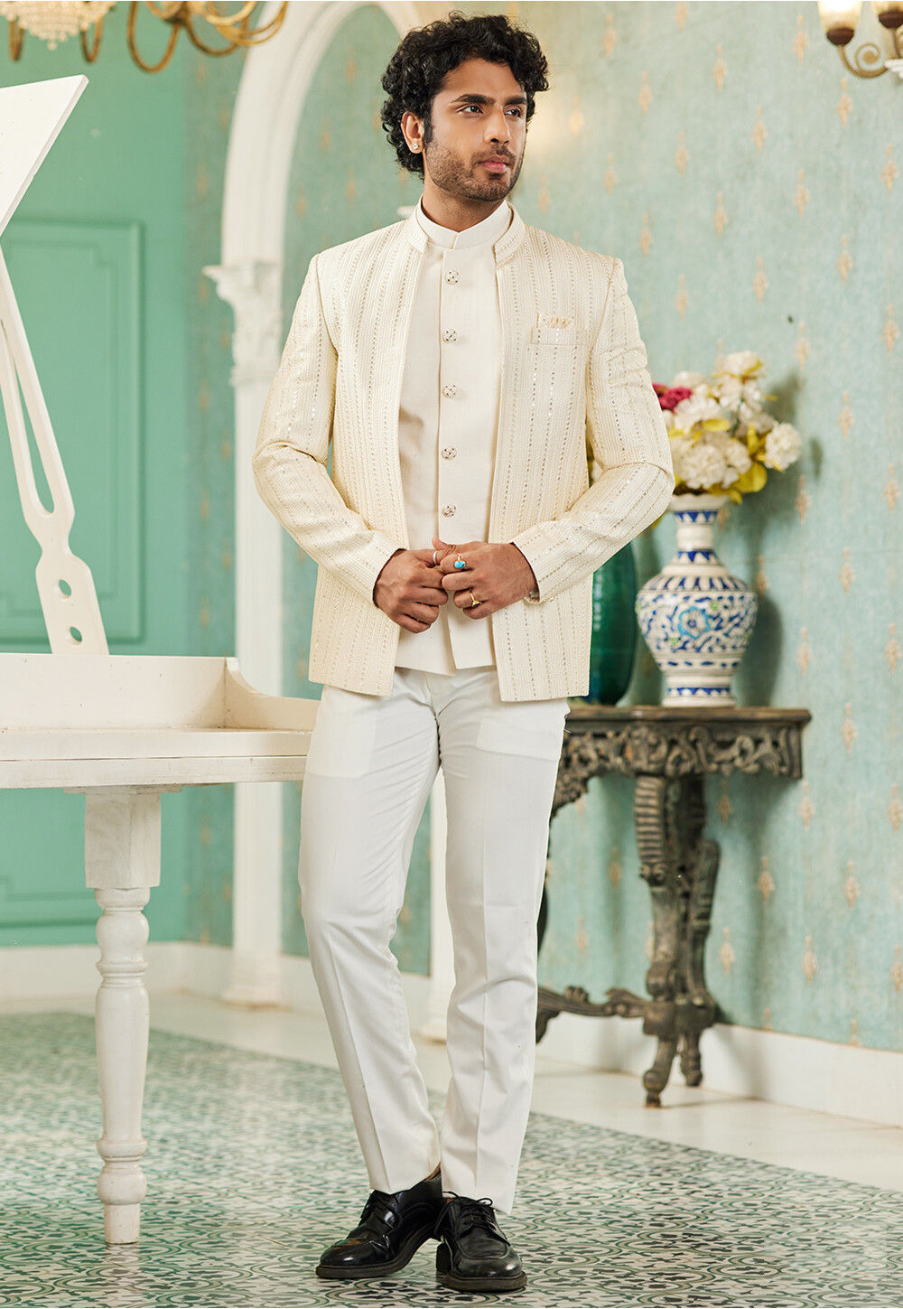 Indian Cream Jodhpuri Suit Self Designer Wedding Partywear - Etsy