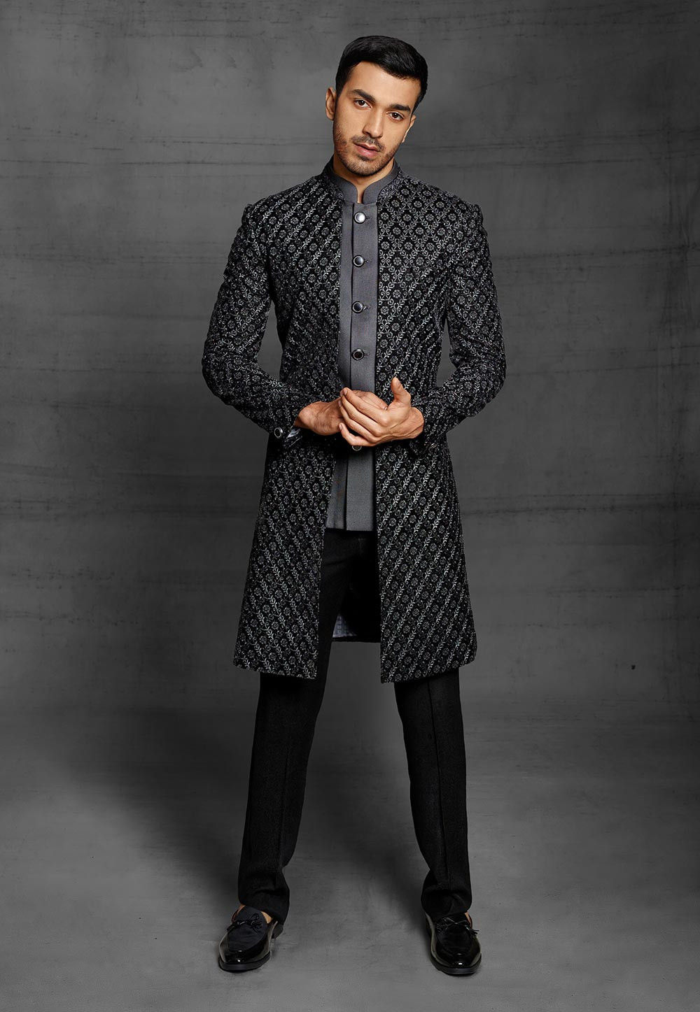 Buy Embroidered Art Silk Jacket Style Jodhpuri Suit in Black Online ...