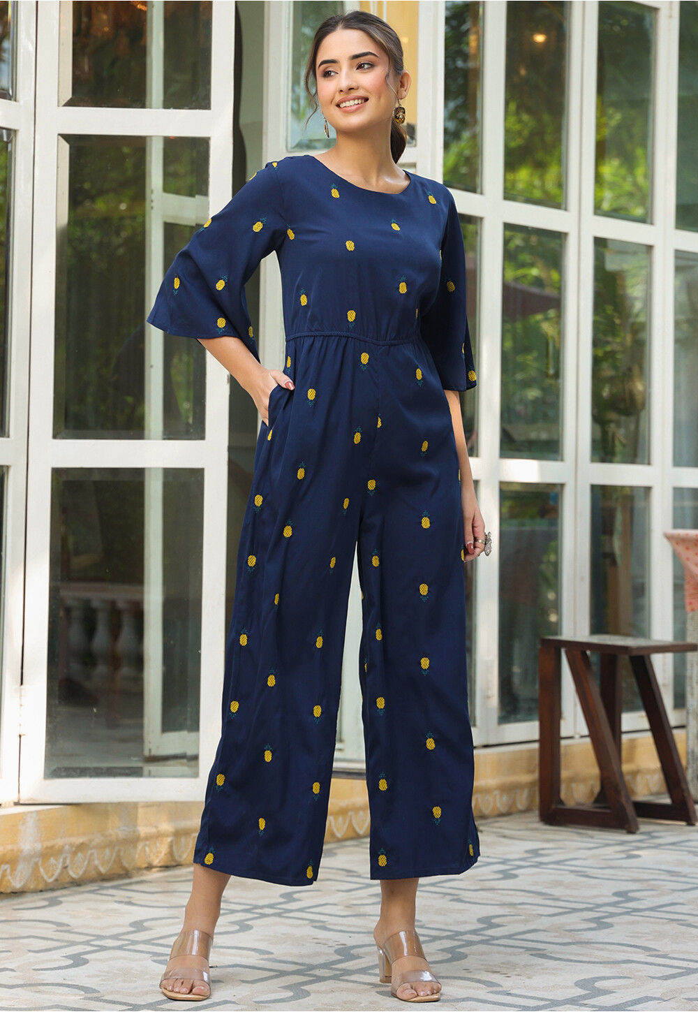 Buy Embroidered Art Silk Jumpsuit in Navy Blue Online TJW2369 Utsav Fashion