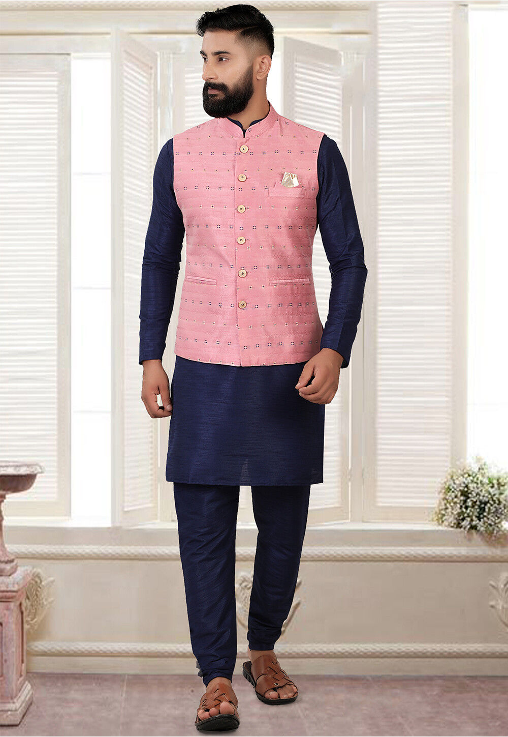 Powder Pink Nehru Jacket With Kurta And Churidaar | Nehru jackets, Fashion,  Kurta designs