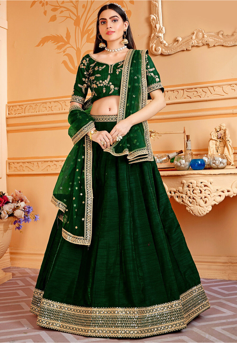 Mint and Dark Green lehenga Choli in Green / Teal Size 44 #59053 | Buy  Lehenga Choli Online