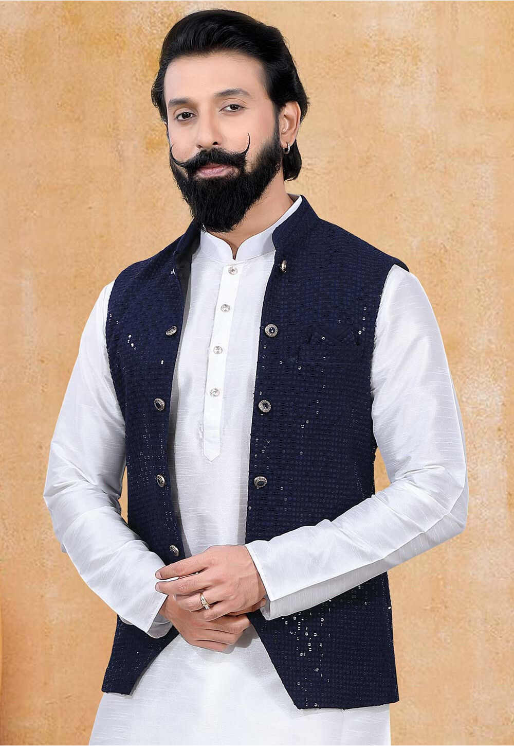 Ashar Chanderi & Fine Silk Nehru Jacket set