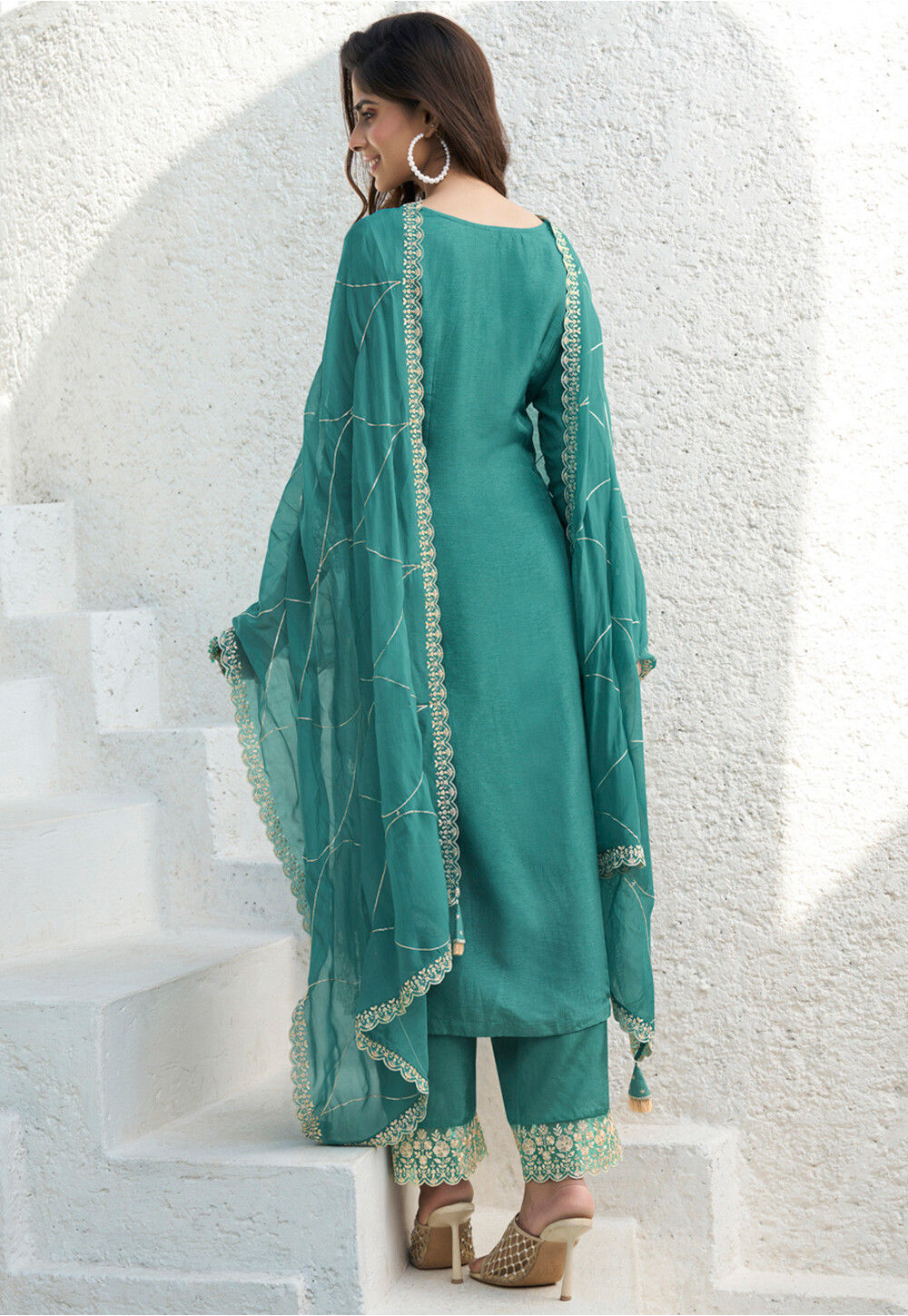 Sage Green Viscose Silk Designer Pakistani Salwar Suit main image 1