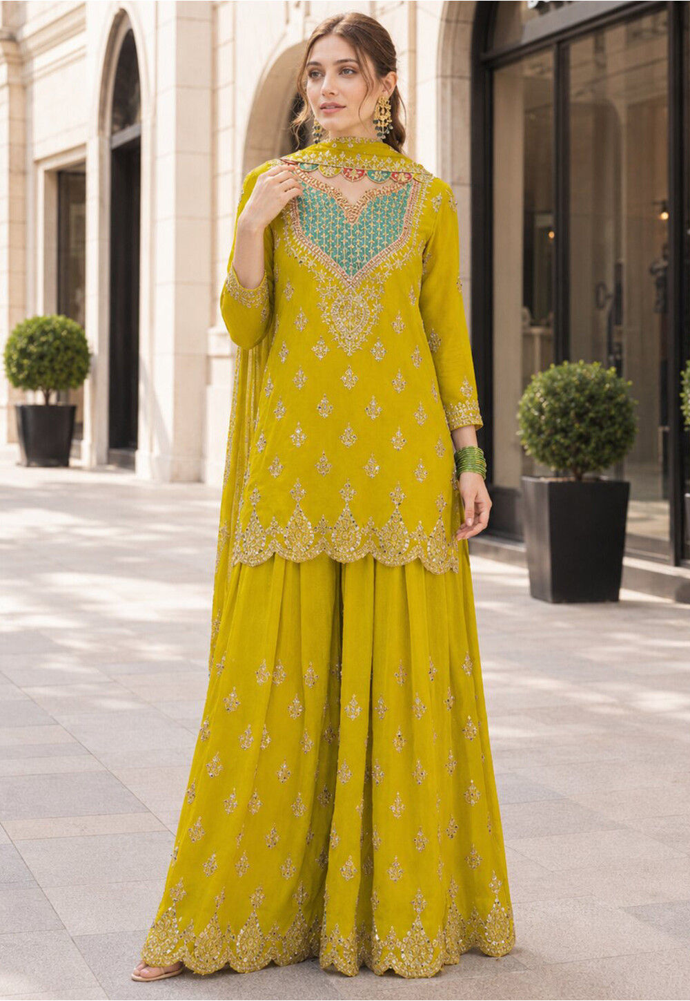 lime green pakistani dress Buy Embroidered Art Silk Suit in Light Online : KQT1042 light green dress design