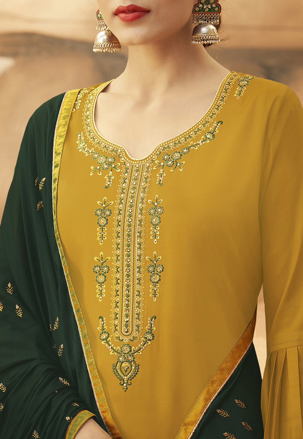 Buy Embroidered Art Silk Pakistani Suit in Mustard Online : KCH6980 ...