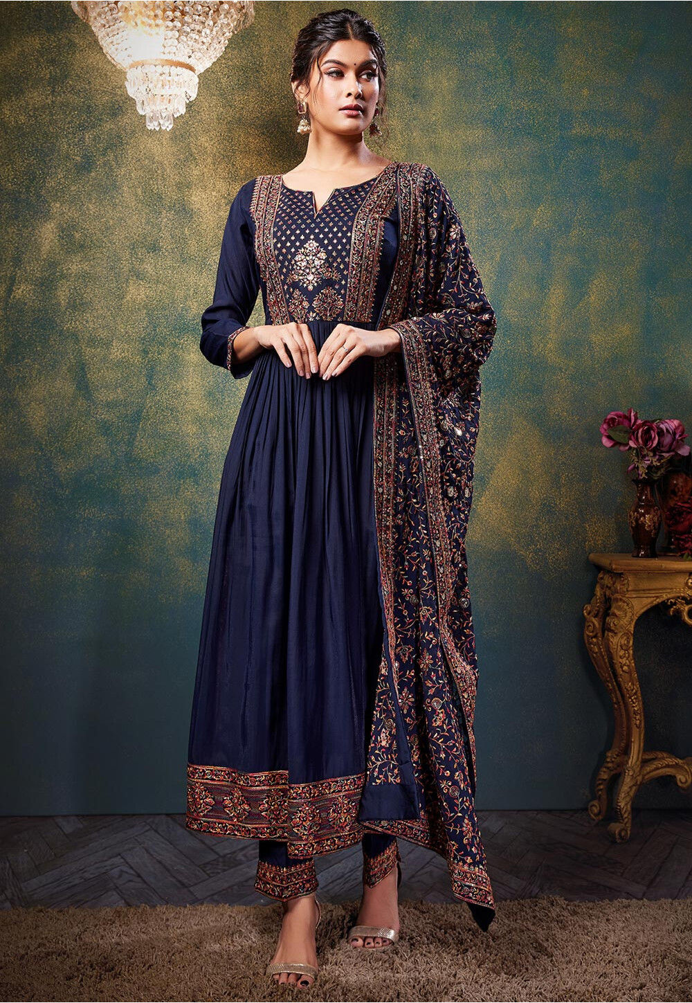 Buy Embroidered Art Silk Pakistani Suit in Navy Blue Online : KGZT4666 ...