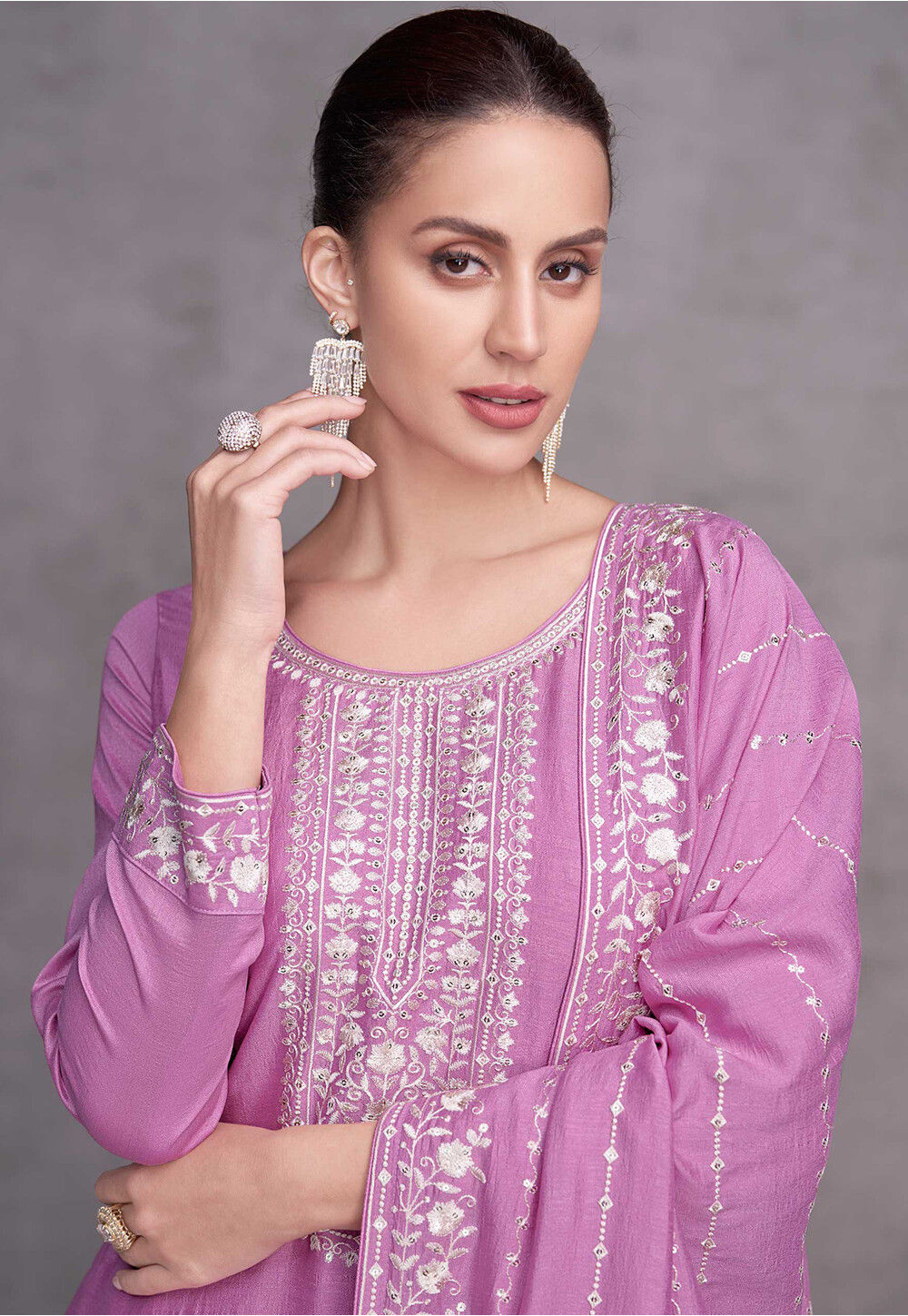 Buy Embroidered Art Silk Pakistani Suit In Purple Online Kch11980 Utsav Fashion